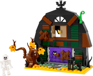 Brick Shack LEGO Boxed Set featuring a spooky house with skeleton figure and autumn decorations
