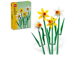LEGO 40747 daffodils gift boxed set showing yellow and white flower models with green stems
