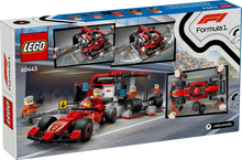 Load image into Gallery viewer, LEGO 60443 Ferrari car for sale UK featuring a Formula 1 racing car and pit crew minifigures in action
