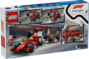 LEGO 60443 Ferrari car for sale UK featuring a Formula 1 racing car and pit crew minifigures in action