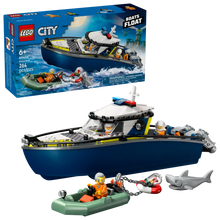 Load image into Gallery viewer, LEGO 60456 floating police boat set with 264 pieces, featuring mini figures and accessories for creative play
