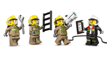 Load image into Gallery viewer, LEGO 60499: City: Airport Fire Truck set featuring four firefighter minifigures with tools
