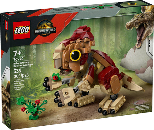 LEGO 76970 Aquilops dinosaur building kit featuring a detailed baby dinosaur model with accessories