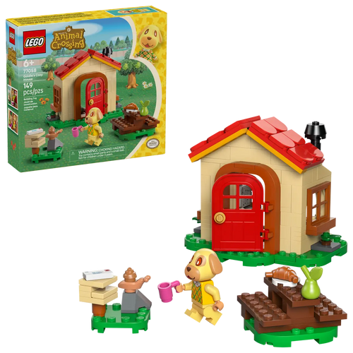 LEGO Animal Crossing Goldie's Cosy House 77058 set with 149 pieces featuring Goldie and charming accessories