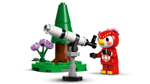 Brick Shack LEGO Animal Crossing sets UK with red bird character, tree, flowers, and telescope on green base