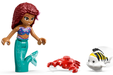 Load image into Gallery viewer, LEGO Ariel&#39;s Treasure Chest set featuring Ariel minifigure with red hair, red crab, and striped fish
