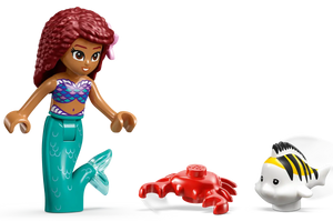 LEGO Ariel's Treasure Chest set featuring Ariel minifigure with red hair, red crab, and striped fish