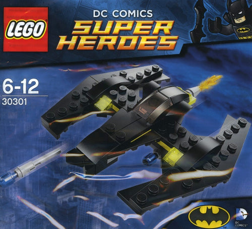 LEGO Batman Batwing polybag 30301 featuring a sleek black jet with Batman logos and weapon details