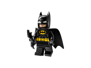 LEGO Batman minifigure from the LEGO Batman Mech Armor set in black suit with cape and batarang