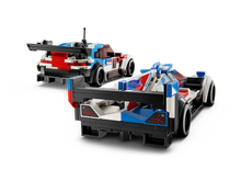 Load image into Gallery viewer, LEGO BMW M4 GT3 set by Brick Shack featuring two detailed race car models in red white and blue colours
