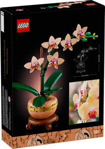 LEGO Botanicals Mini Orchid set by Brick Shack boxed set showing assembled orchid model with five flowers in pot