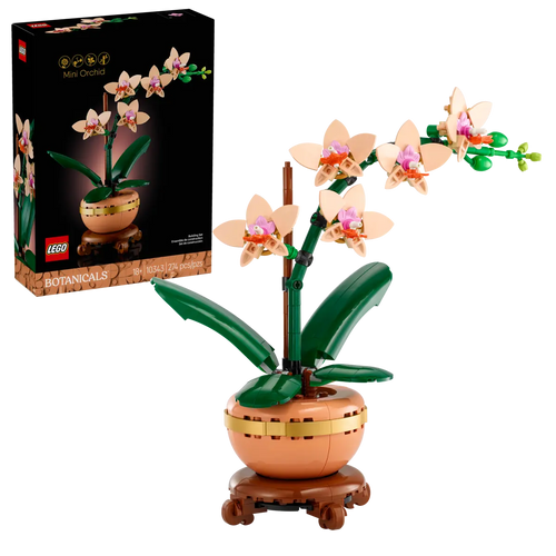 LEGO Botanicals Mini Orchid set by Brick Shack with detailed pink flowers and green leaves in a brown pot