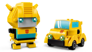 LEGO Brickheadz Bumblebee set featuring yellow robot figure and matching yellow car model