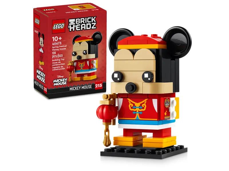 LEGO Brickheadz Disney Mickey Mouse 40673 boxed set featuring a colourful Mickey Mouse figure with accessories