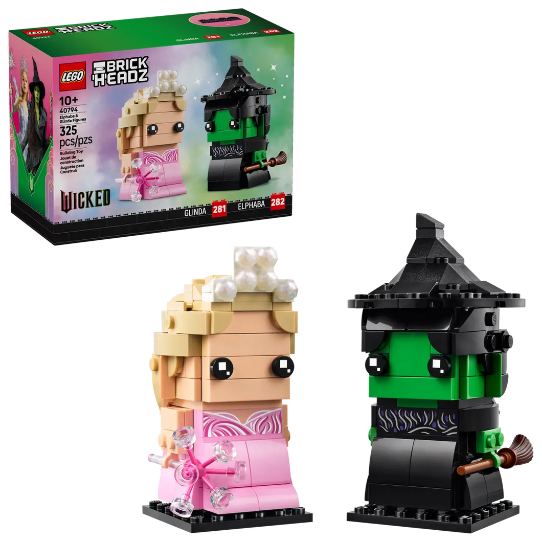LEGO Brickheadz Wicked Elphaba and Glinda 40794 boxed set featuring 325 pieces for creative fun