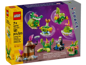 LEGO City Alien Pack 40715 boxed set with colourful alien figures and space-themed accessories for ages 7 and up