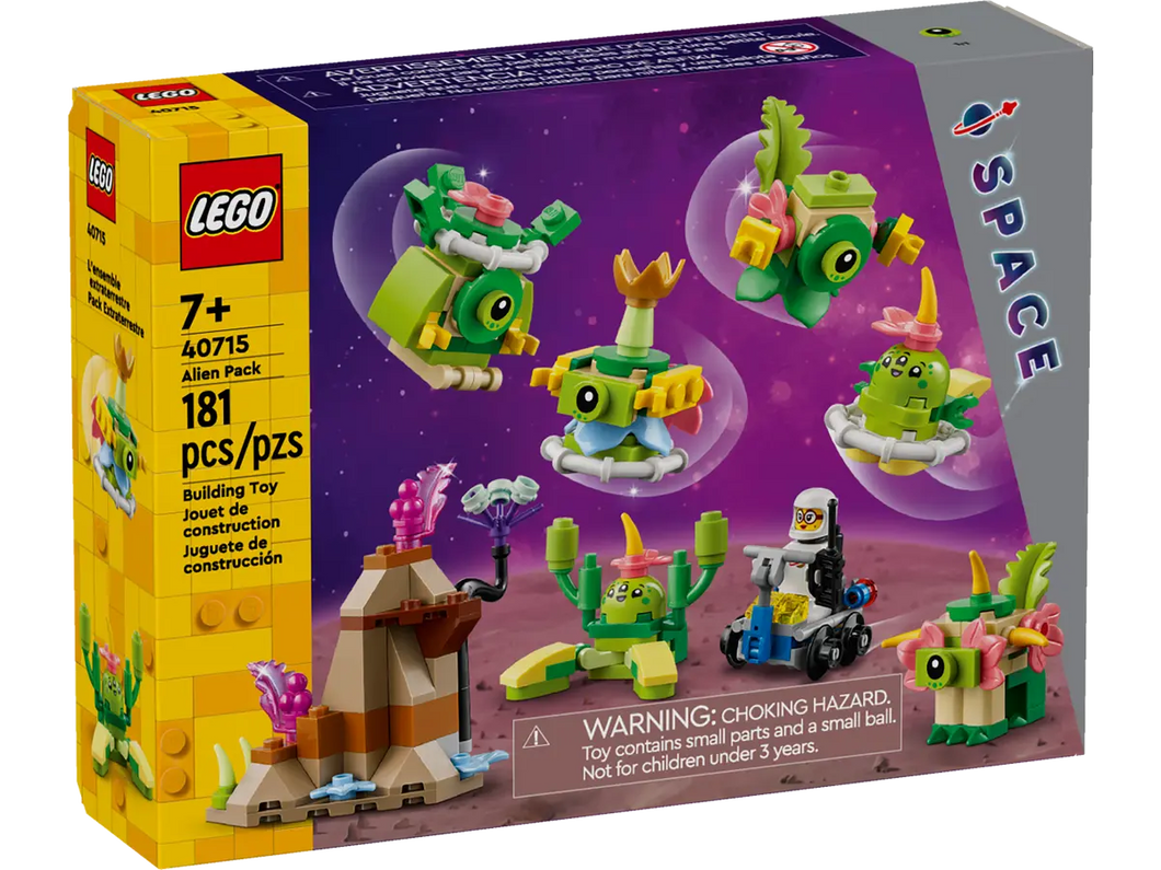 LEGO City Alien Pack 40715 boxed set with colourful alien figures and space-themed accessories for ages 7 and up