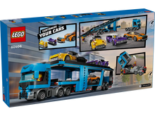 Load image into Gallery viewer, Brick Shack LEGO City Car Transporter boxed set featuring a blue truck with customizable cars on a double-deck trailer
