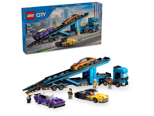 LEGO City Car Transporter boxed set by Brick Shack with truck, sports cars, and minifigures
