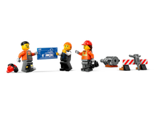 Load image into Gallery viewer, LEGO City Construction Excavator set with three construction worker minifigures and building accessories
