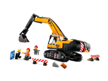 Load image into Gallery viewer, LEGO City Construction Excavator set with yellow excavator, construction workers, and safety barriers from Brick Shack
