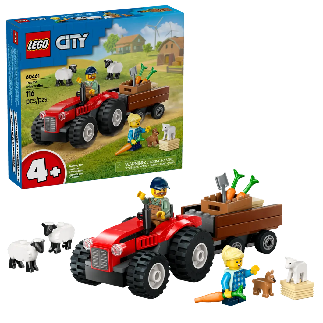 LEGO City farm tractor set with red tractor, trailer carrying vegetables and farm animals by Brick Shack
