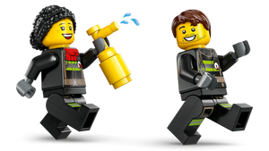 LEGO City Fire Truck set featuring two firefighter minifigures with water hose and gear from Brick Shack