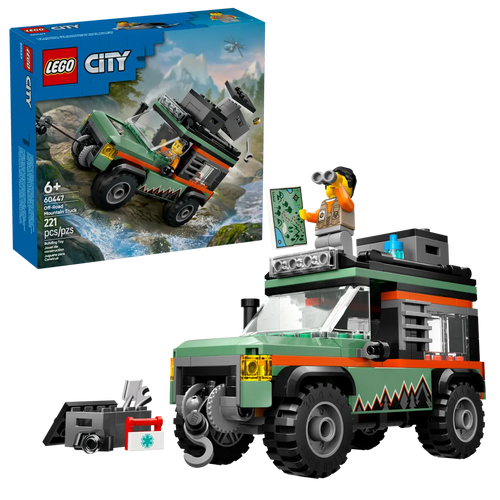 LEGO City Off-Road Mountain Truck boxed set by Brick Shack featuring a green and black off-road vehicle with accessories
