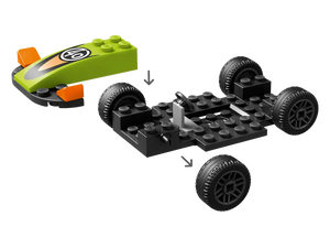 LEGO City race car set chassis and front green hood piece with wheels from Brick Shack