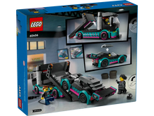 Load image into Gallery viewer, LEGO City race car set boxed set by Brick Shack featuring race car and trailer with minifigures
