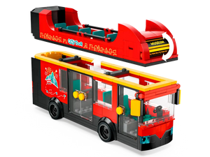 LEGO City sightseeing bus set by Brick Shack featuring a detailed red and yellow double-decker tour bus model