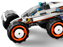 Load image into Gallery viewer, LEGO City Space Explorer Rover model with large black and orange wheels in action from Brick Shack
