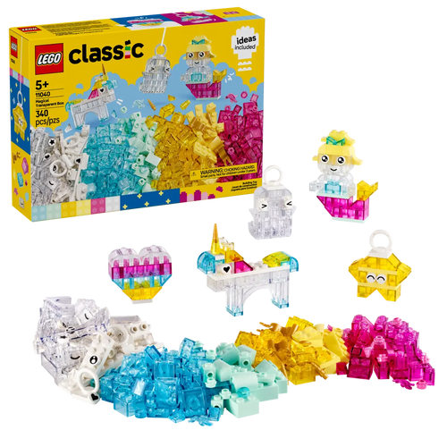 LEGO Classic Magical Transparent Box set with colorful translucent pieces and buildable characters for creative play