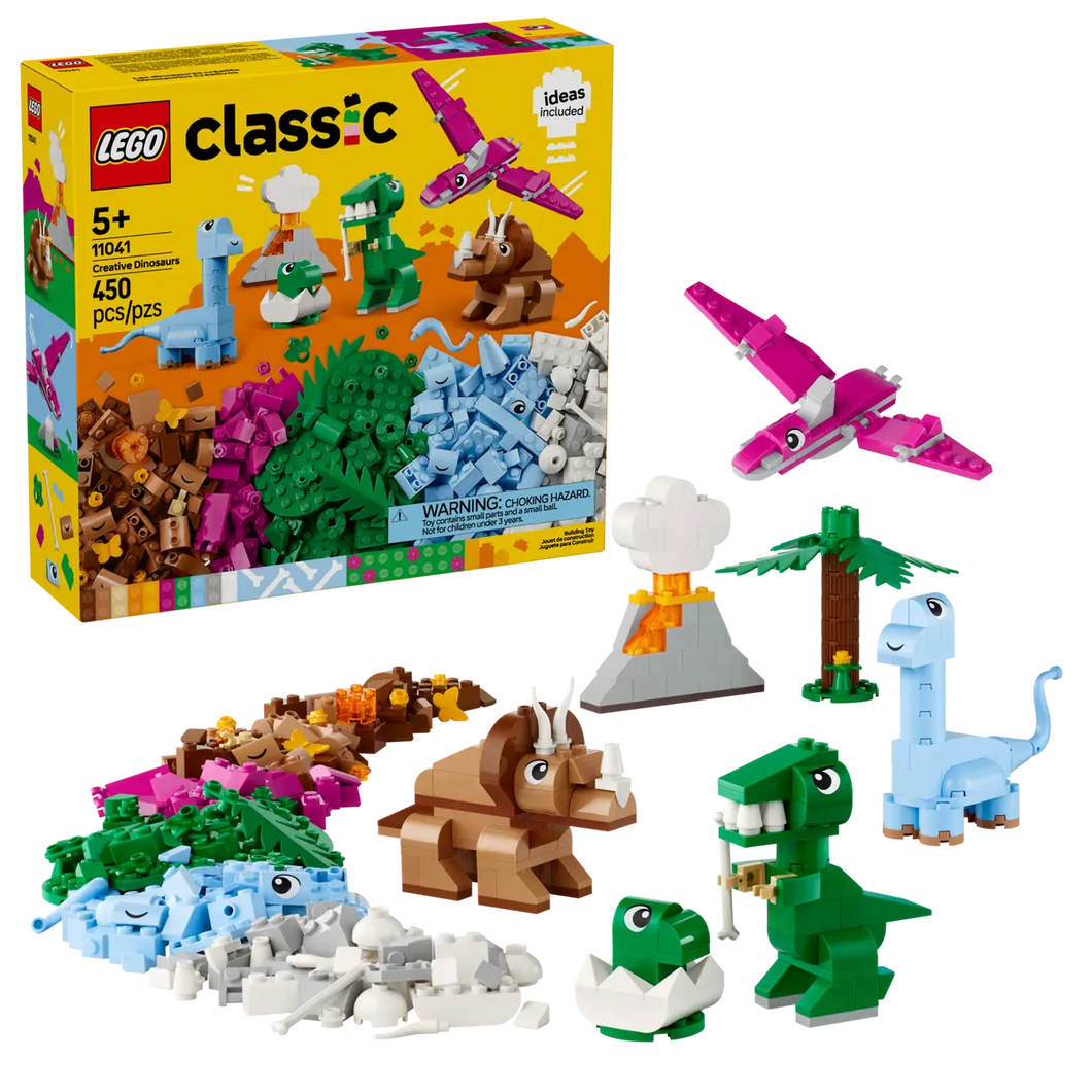 LEGO Creative Dinosaurs set 11041 featuring colourful dinosaur models and building pieces for imaginative play
