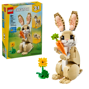 LEGO Creator 3 in 1 Cute Bunny boxed set by Brick Shack with buildable bunny holding a carrot and flower
