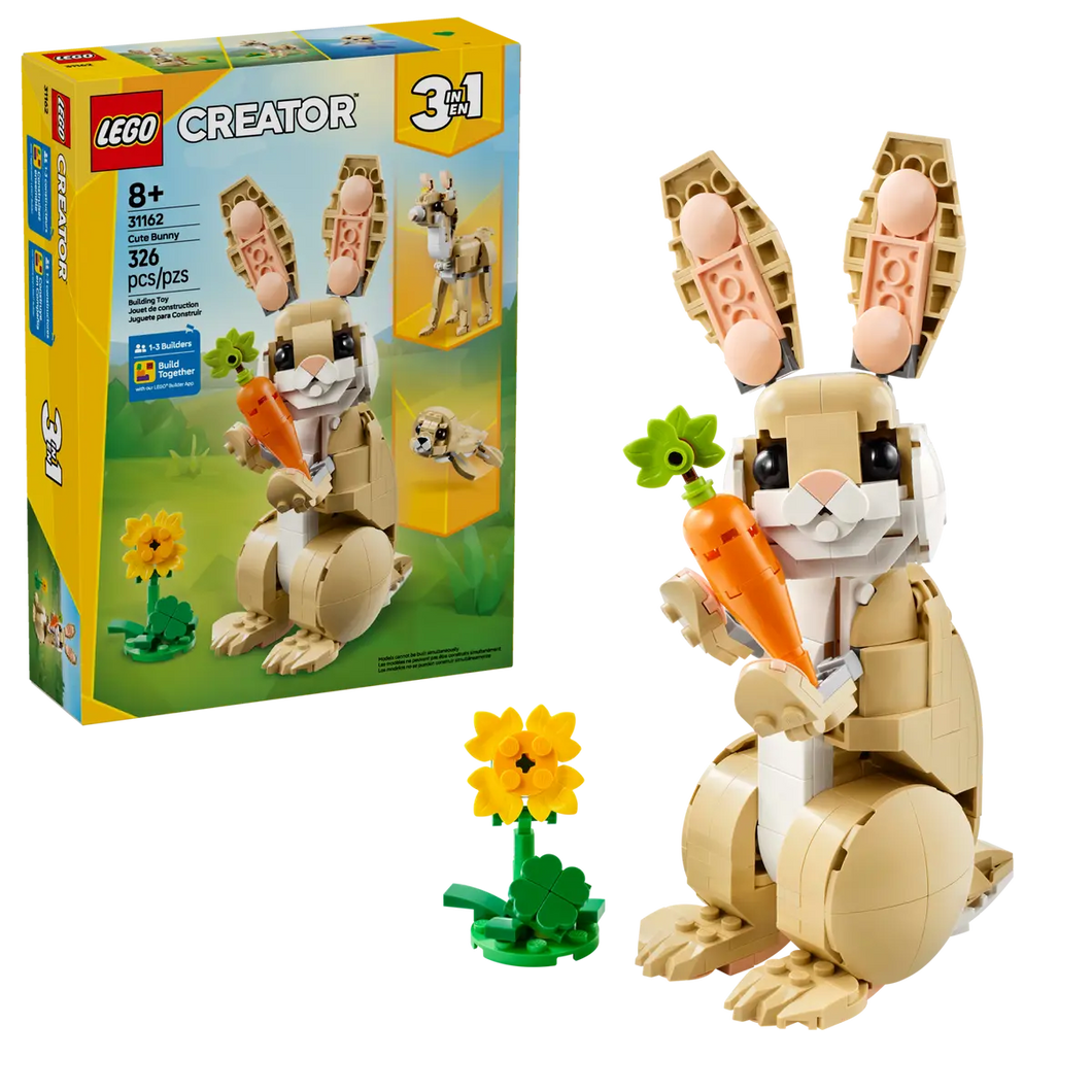 LEGO Creator 3 in 1 Cute Bunny boxed set by Brick Shack with buildable bunny holding a carrot and flower