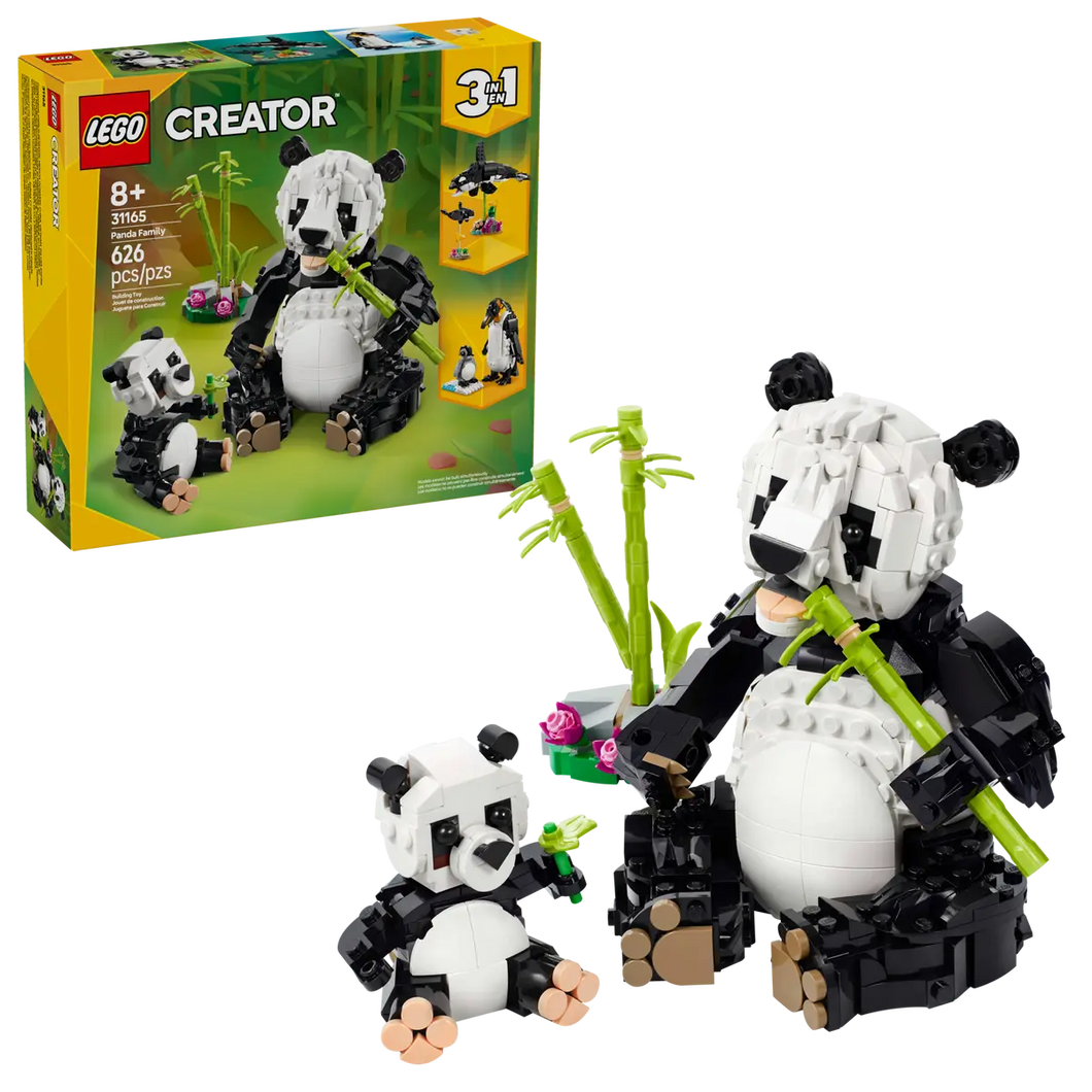 LEGO Creator 3-in-1 Panda Family boxed set by Brick Shack with buildable panda figures and bamboo accessories