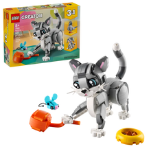 Load image into Gallery viewer, LEGO Creator 3-in-1 Playful Cat boxed set by Brick Shack with cat, mouse, ball of wool and food bowl
