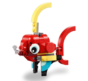 LEGO Creator 3-in-1 Red Dragon set featuring a vibrant dragon model with adjustable wings