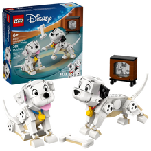 Load image into Gallery viewer, LEGO Disney 101 Dalmatians set featuring two Dalmatian puppies and a vintage TV model
