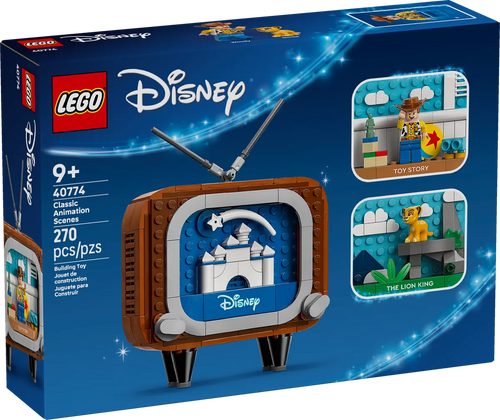 LEGO Disney Classic Animation Scenes set 40774 packaged with Toy Story and The Lion King builds