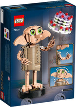 Load image into Gallery viewer, LEGO Dobby the House-Elf set by Brick Shack featuring a buildable Dobby figure with green eyes and cake accessory
