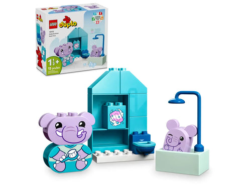 LEGO Duplo bath time set featuring elephant figures and a blue bathhouse from Brick Shack