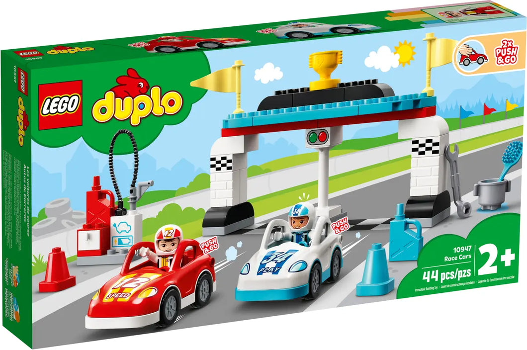 LEGO DUPLO race cars set 10947 featuring two push and go race cars for toddlers
