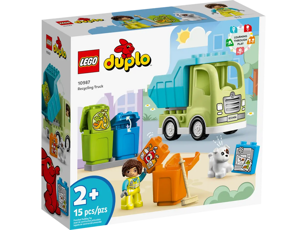 LEGO DUPLO Recycling Truck 10987 boxed set with colorful building pieces for preschoolers aged 2 and up