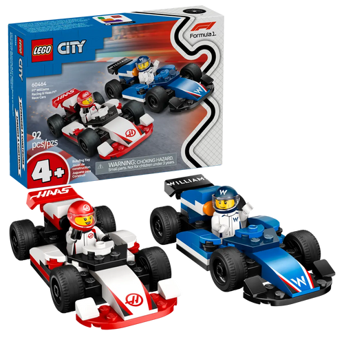 LEGO F1 racing cars set by Brick Shack featuring detailed blue and red race cars with minifigures in boxed set