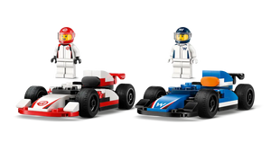 LEGO F1 racing cars set featuring red and blue racing cars with matching driver minifigures from Brick Shack