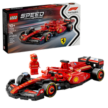 Load image into Gallery viewer, LEGO Ferrari SF-24 set with detailed red Formula 1 car and mini driver figure by B&amp;M
