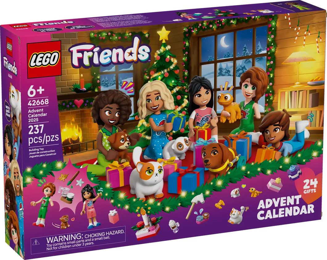 LEGO Friends Advent Calendar 2025 42668 featuring 24 gifts and festive scenes for creative play