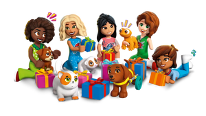 LEGO Friends Advent Calendar 2025 42668 featuring colourful characters and animals with festive gifts